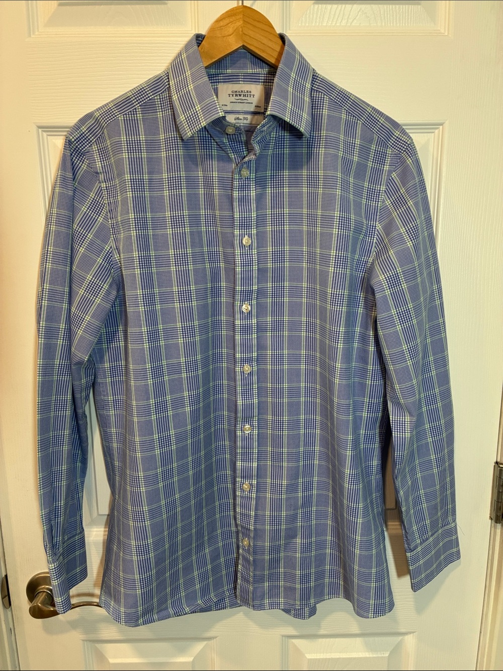 Charles Tyrwhitt Blue and White Plaid Button-Down Shirt 16/34